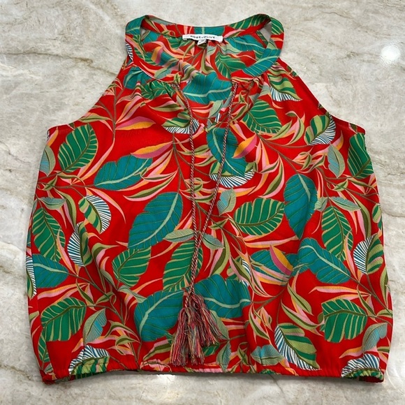 Rose + Olive Tropical Halter‎ Top Blouse XS - Picture 3 of 9